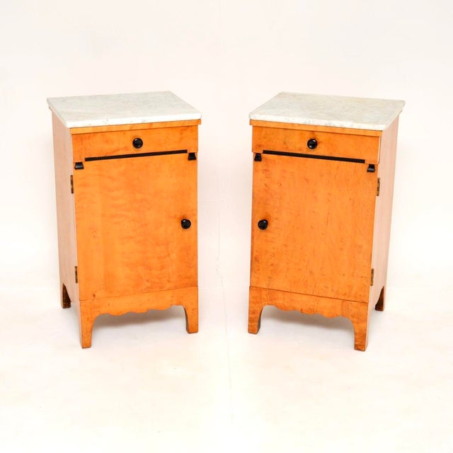 Antique Swedish Satin Birch Bedside Cabinets with Marble Tops, 1890s, Set of 2 For Sale - Image 11 of 11