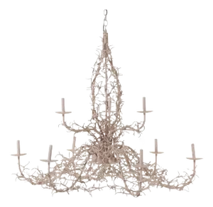 Textured Wrought Iron Faux Coral Nine-Arm Chandelier, 50” In Diameter.