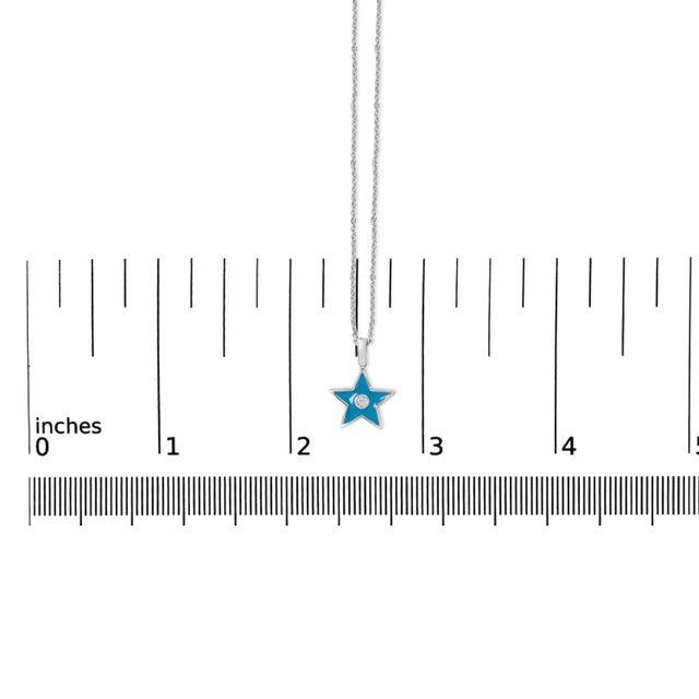 Early 21st Century Sterling Silver Blue Enamel and Diamond Accent Star Pendant Necklace For Sale - Image 5 of 5