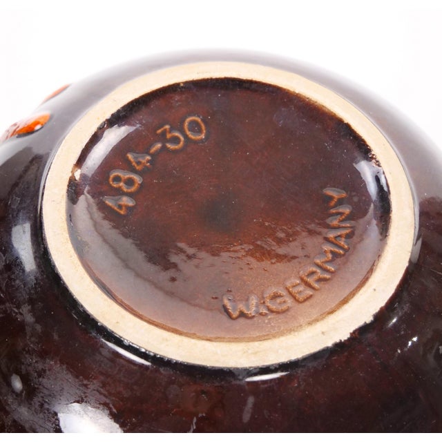 Mid-Century West German Glazed Porcelain Vase, Orange /Brown, Black 12" Tall For Sale - Image 9 of 11