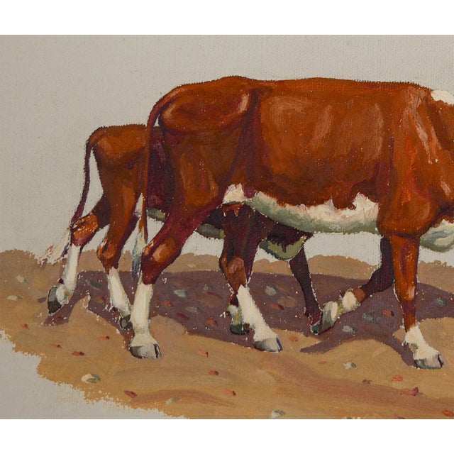 Fred Darge "Cow and Calf" Brown and White Abstract Impressionist Painting of Cows, Mid-20th Century For Sale - Image 10 of 11