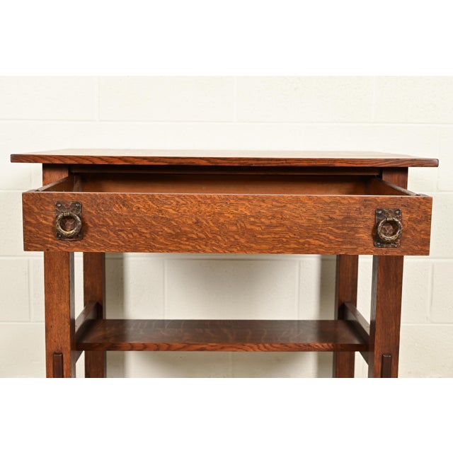 Lifetime Furniture Antique Mission Oak Arts & Crafts Desk or Library Table, Circa 1910 For Sale - Image 9 of 17