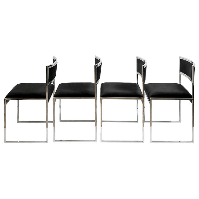Set of 6 pcs. Mid-Century Italian chrome frame chairs from 1970's. This set consits of 4 pcs. chairs with and 2 pcs. with...