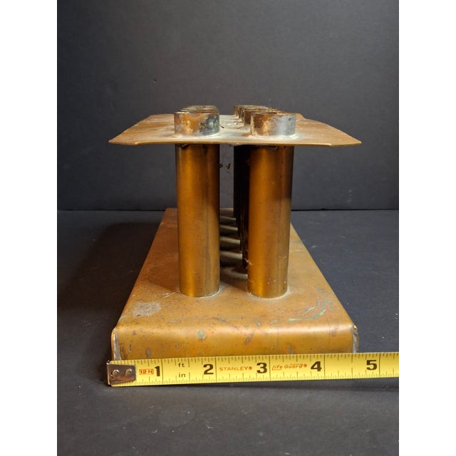 Ultra Rare Antique 18th C Heavy Brass 12 Tube Candle Mold Primitive Corks 5x10 For Sale - Image 4 of 16