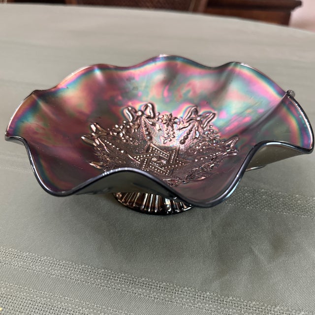 Amethyst Vintage Northwoods Star of David Carnival Glass Amythest Base Bowl For Sale - Image 8 of 12