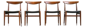 Hans Wegner 'W2' Dining Chairs in Teak and Black Leather for c.m. Madsen - Set of Four