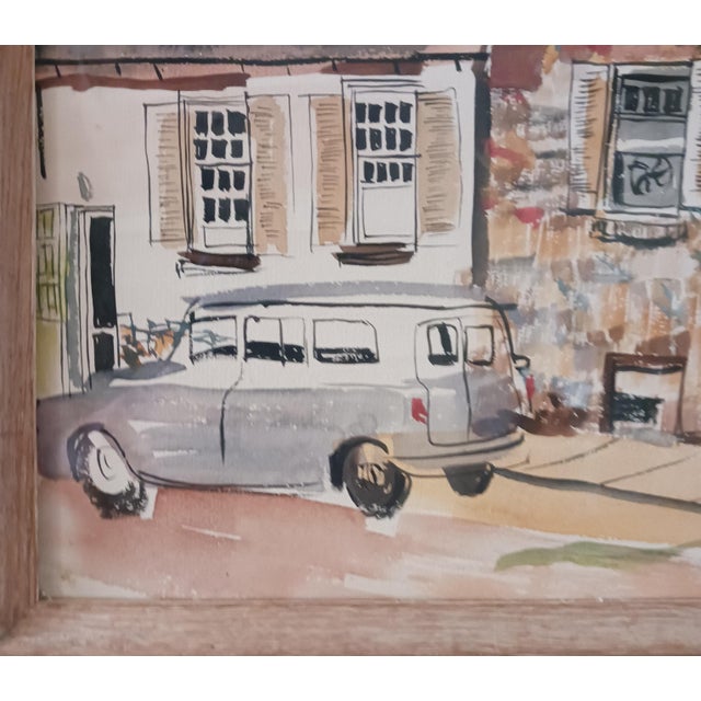 Mid-Century Modern Midcentury Watercolor 1950's the Railroad Station Super Cool For Sale - Image 3 of 6