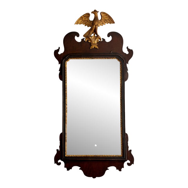 Antique Regency Style Burl Walnut & Giltwood Eagle Mirror For Sale