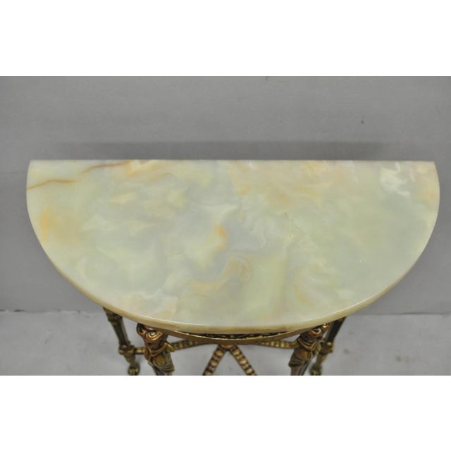 Gothic Antique Gothic Revival Oscar Bach Style Figural Bronze & Onyx Console Side Table For Sale - Image 3 of 15