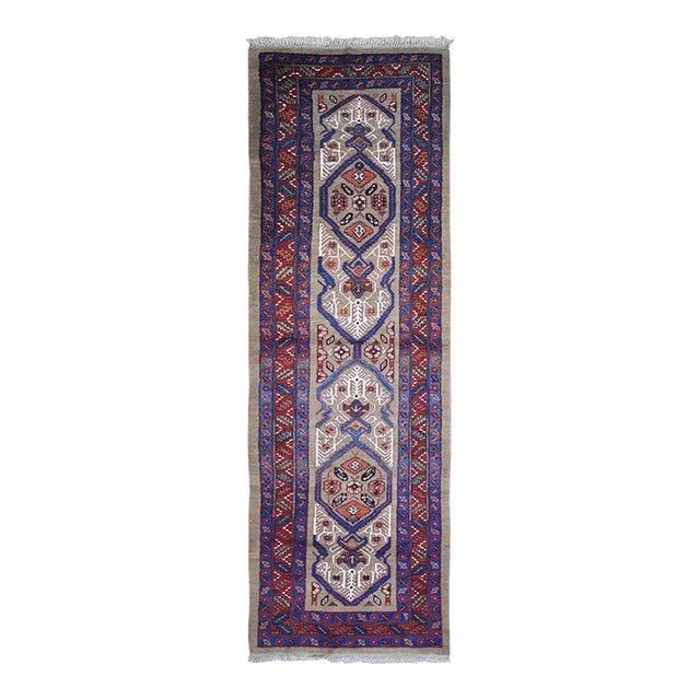 Antique Persian Serab Camel Hair Wool Hand Knotted Geometric Rug For Sale