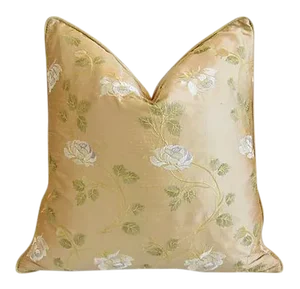 Custom Tailored Embroidered White Rose Silk Feather/Down Pillow 24" Square