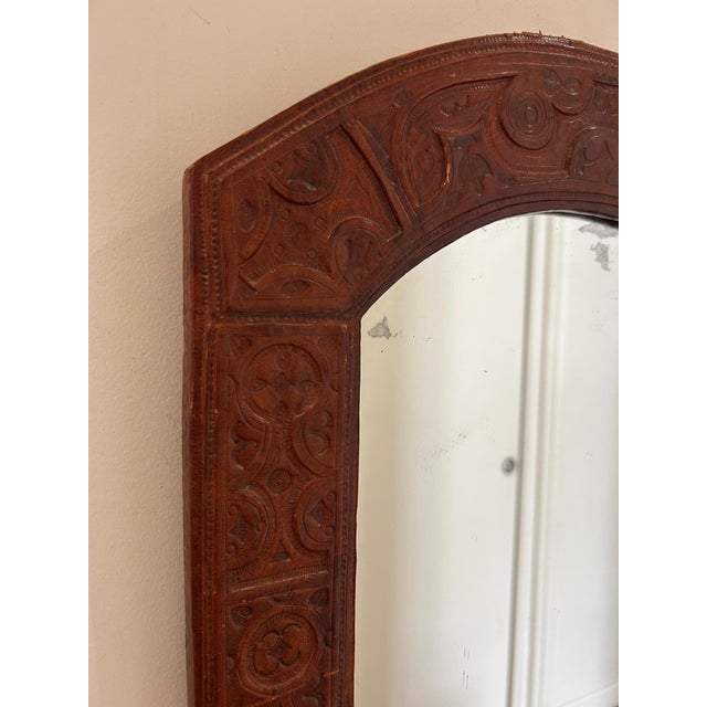 Brutalist Embossed Leather Mirror, 1970 For Sale - Image 3 of 10