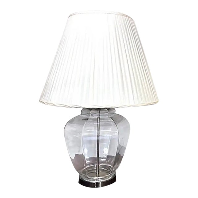 Mid Century Clear Glass Lamp, Signed For Sale