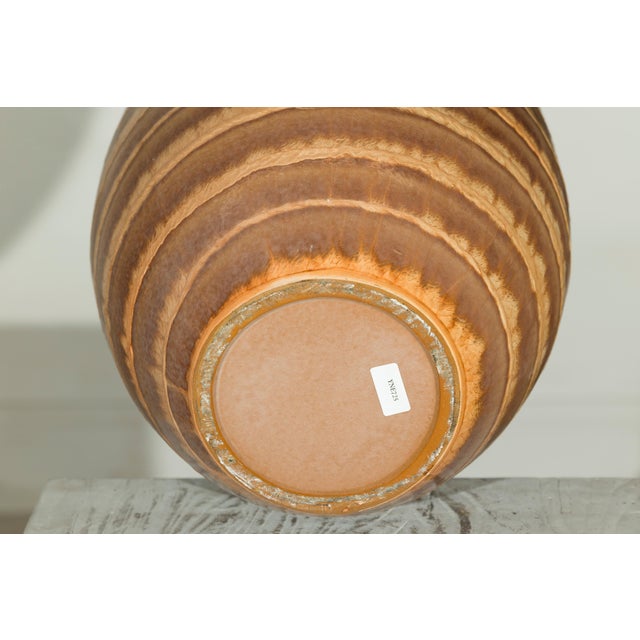 Tall Artisan Ceramic Vase with Brown Striped Glaze For Sale In New York - Image 6 of 13