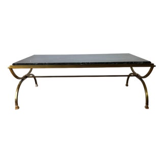 Mid 20th Century Maison Jansen Style Green Marble Brass Coffee Table For Sale