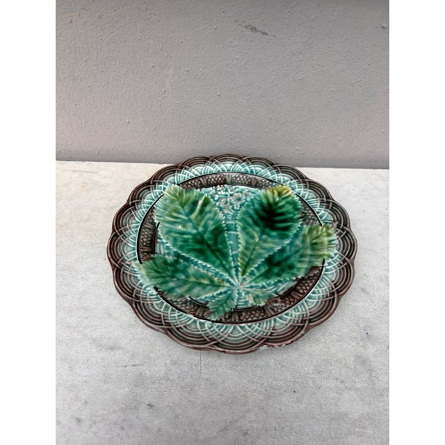 French Majolica chesnut leaf plate signed Villeroy & Boch, circa 1890.