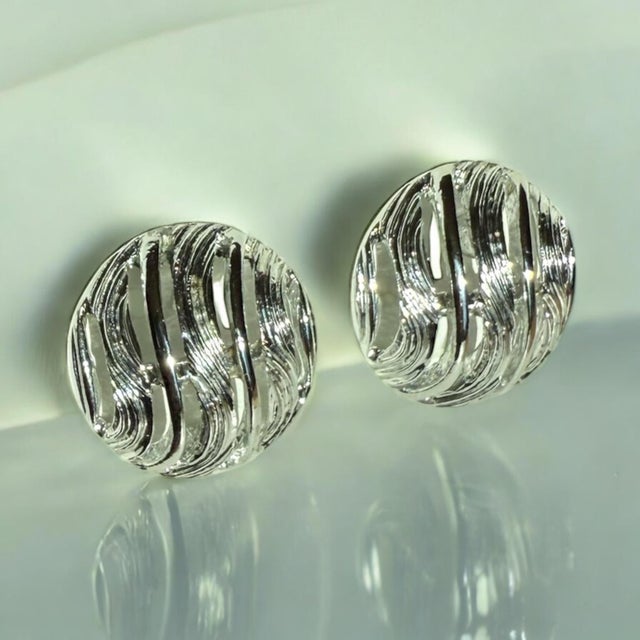 1980s Kramer Vintage Silver Tone Earrings, A Pair For Sale - Image 9 of 9
