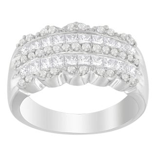 14K White Gold 1 1/7ct. TDW Round and Princess-Cut Diamond Ring(H-I, SI2-I1) For Sale