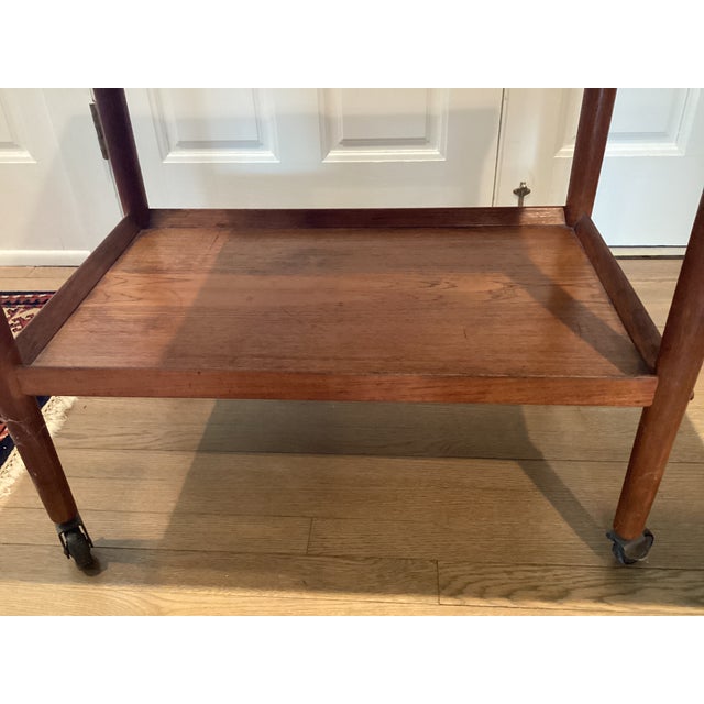 1970s Midcentury Modern Teak Rolling Expandable Table With Shelf For Sale In Washington DC - Image 6 of 12