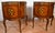 1930s Pair French Louis XV Walnut Satinwood Inlay & Marble Top Nightstands / Small Commodes For Sale - Image 9 of 18