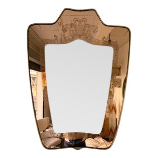 Mirror Brass and Pink Colored Glass by Giovanni Battista Gariboldi Italy, 1950s For Sale