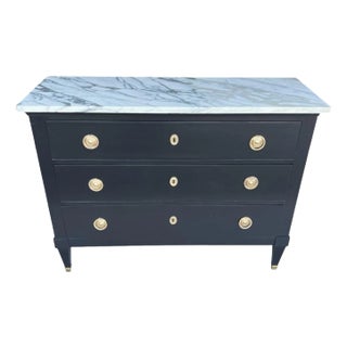 Antique French Louis XVI Ebonized Commode With Carrara Marble Top, Circa 1870 For Sale