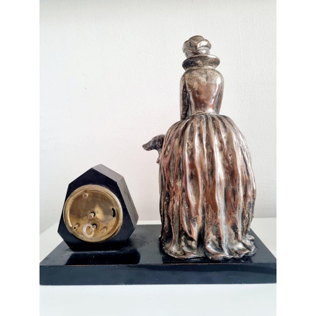 Table Clock with Copper Plated Lady with Greyhound Sculpture from Enrico Lazzar, Italy, 1910s For Sale - Image 4 of 11