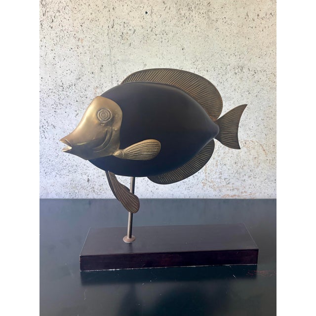 1970s Mid-Century Modern Wood and Brass Tropical Fish Sculpture For Sale - Image 4 of 5