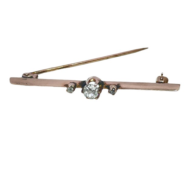 14k Yellow Gold Diamond Vintage Brooch For Sale - Image 9 of 9