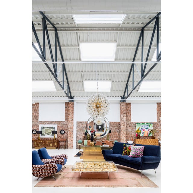 Italian Curved Sofa in Navy Blue Cotton Velvet by Gigi Radice for Minotti, 1950s For Sale - Image 10 of 14