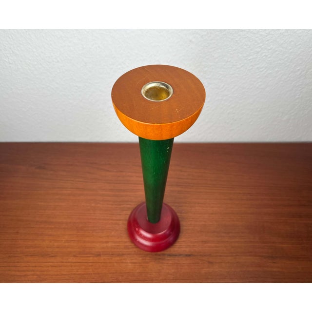 Postmodern Wood Yellow Green Red Model Monokel Candleholder from Ikea, 1980s, in Very Good conditions. Designed 1980 to...