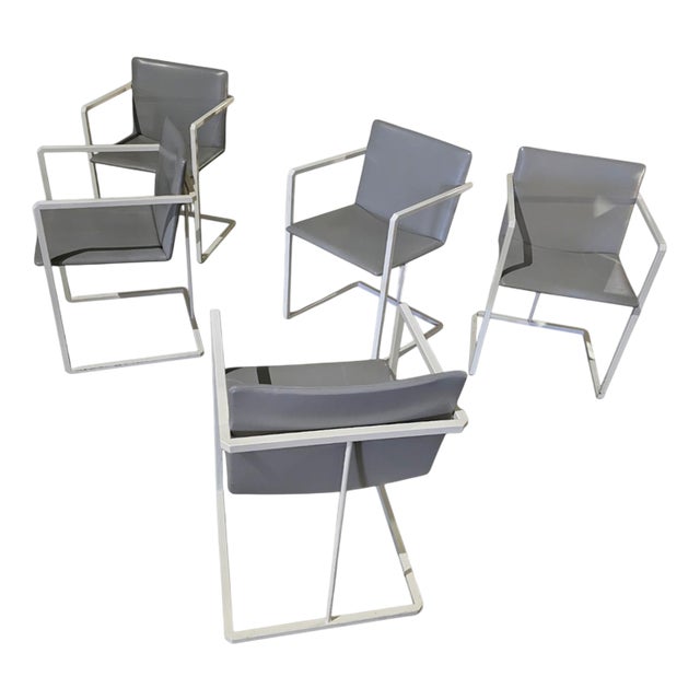 Grey Fabric and White Steel Chairs by Pierre Mazairac & Karel Boonzaaijer for Hennie de Jong, 1970s, Set of 4 For Sale