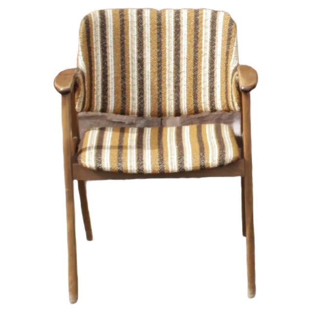 Vintage Scandinavian Style Armchair with Striped Upholstery For Sale