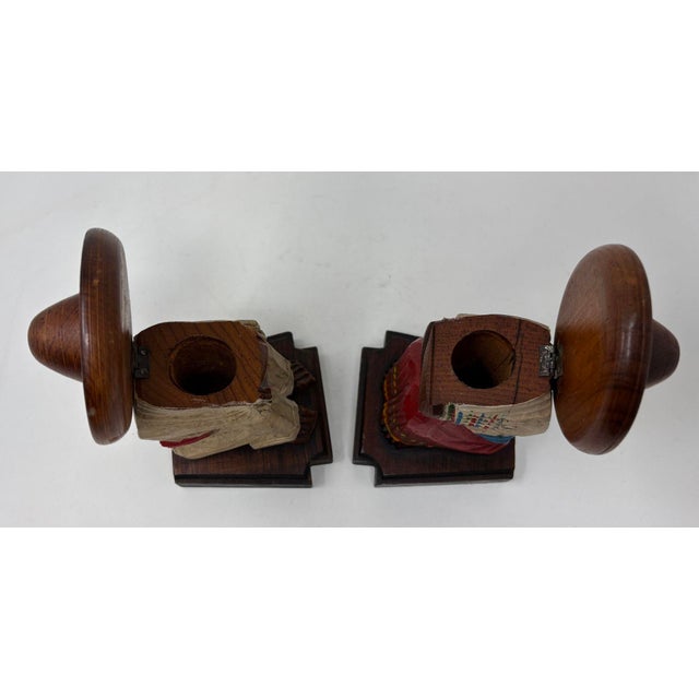 Vintage Mexican Carved Wood Sculpture Polychrome Bookends Siesta Folk Art 1950s For Sale - Image 11 of 11