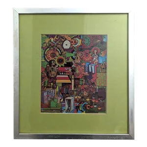 1970s Abstract Collage Modernist Figurative Fine Art Print on Paper by Robert M. Swedroe, Framed
