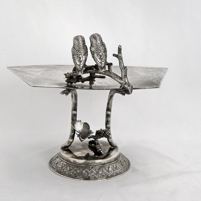 Victorian Victorian Silverplate Card Receiver Owls Derby Circa 1882 For Sale - Image 3 of 11