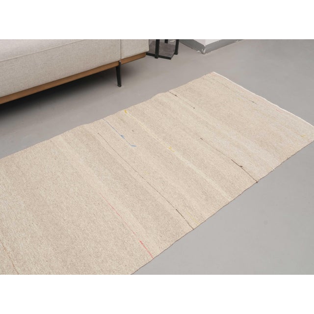 Turkish 1970s Vintage Handmade Wool Cotton Cream Runner Rug For Sale - Image 3 of 10