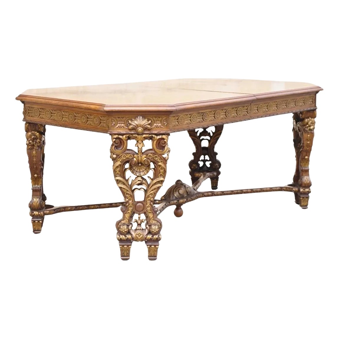 Antique French Baroque Rococo Revival Carved Walnut Dining Table W/ 2 ...