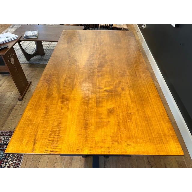 Custom Tiger Maple Dining Table With Trestle Base Chairish