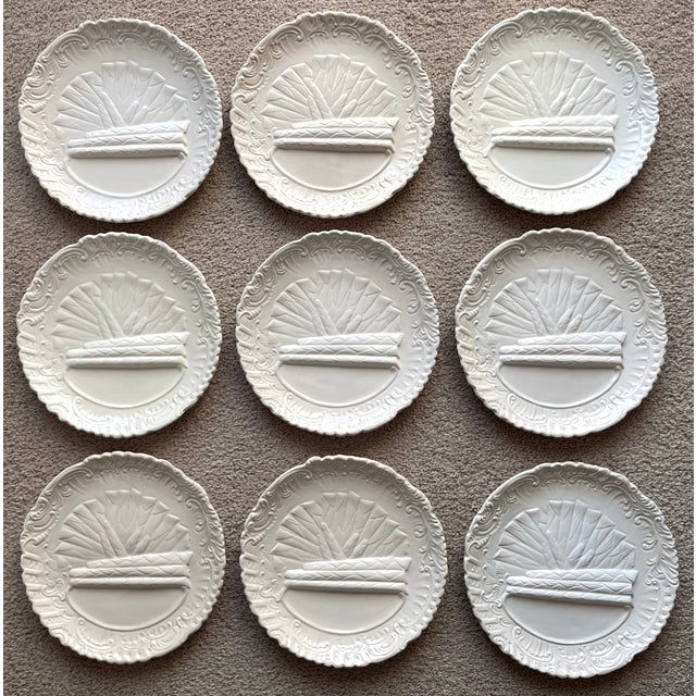 Vintage Creamware Italian Asparagus Plates-Ed Langbien-Set 9 For Sale - Image 9 of 9