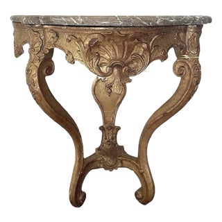 Rare 18th Century Antique Marble & Wood Demi Lune Tables- A Pair For Sale