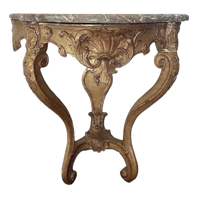 Rare 18th Century Antique Marble & Wood Demi Lune Tables- A Pair For Sale