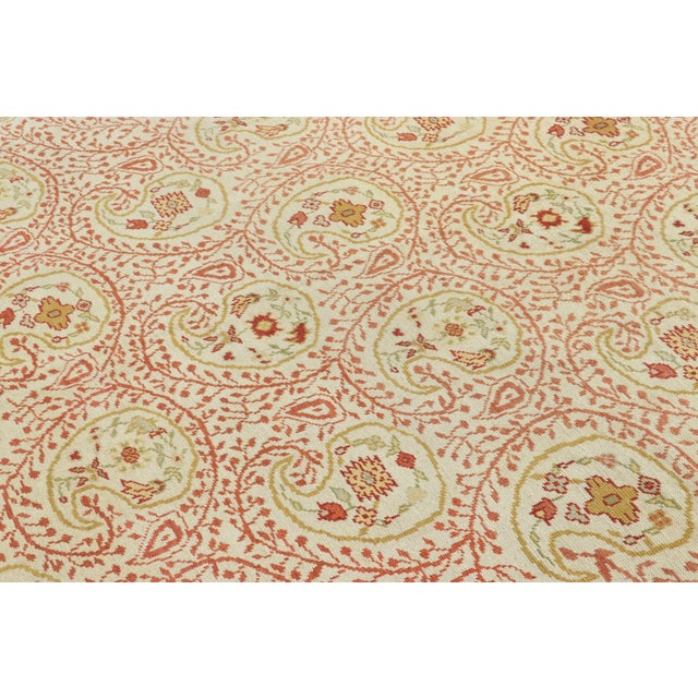 1980s Vintage Oushak Rug in Bright Cream Field and Pink Paisley Florals For Sale - Image 5 of 7