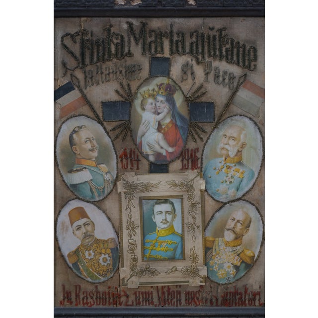 Antique Wwi Ottoman Pasha War Embroidered Military Call for Peace Collage, Framed For Sale - Image 4 of 12