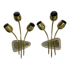 1950s Rupert Nikoll Brass Modernist Pair of Sconces Vienna Austria