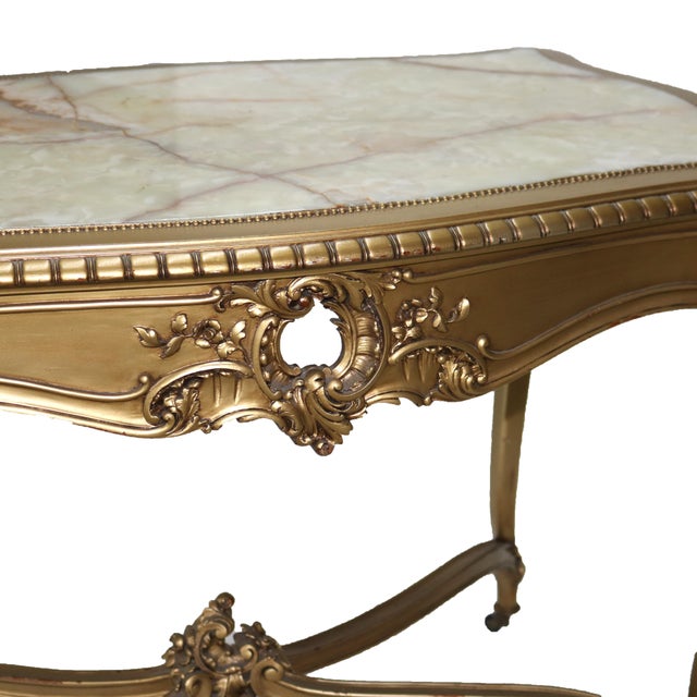 Late 19th Century Antique Louis XIV Giltwood & Inset Onyx Parlor Table with Foliate Elements C1890 For Sale - Image 5 of 8