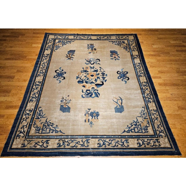 Antique Chinese Peking Rug, Hand-Knotted Wool, Fortune Symbols, 1800s, 10' x 12' For Sale - Image 15 of 18
