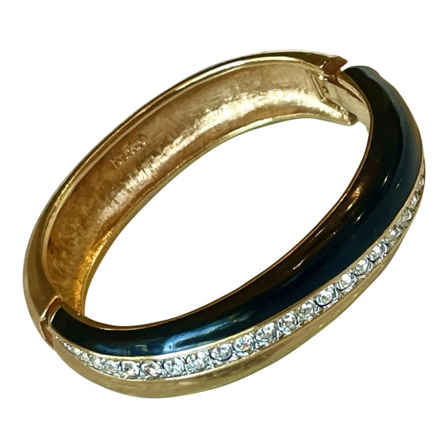 Swarovski Black Enamel and Crystal Cuff For Sale