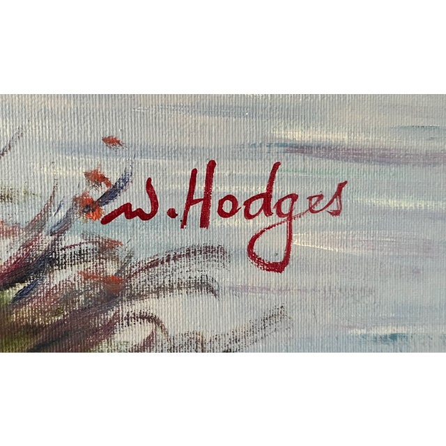 Connect with this nature inspired signed oil painting by W. Hodges. Signed lower right. The landscape depicts a Victorian...