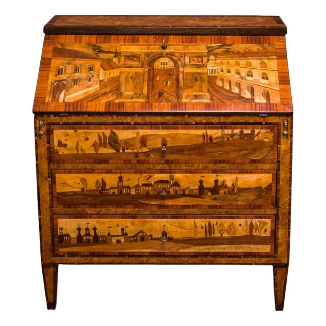 Neoclassical Writing Desk with Marquetry, 1826 For Sale